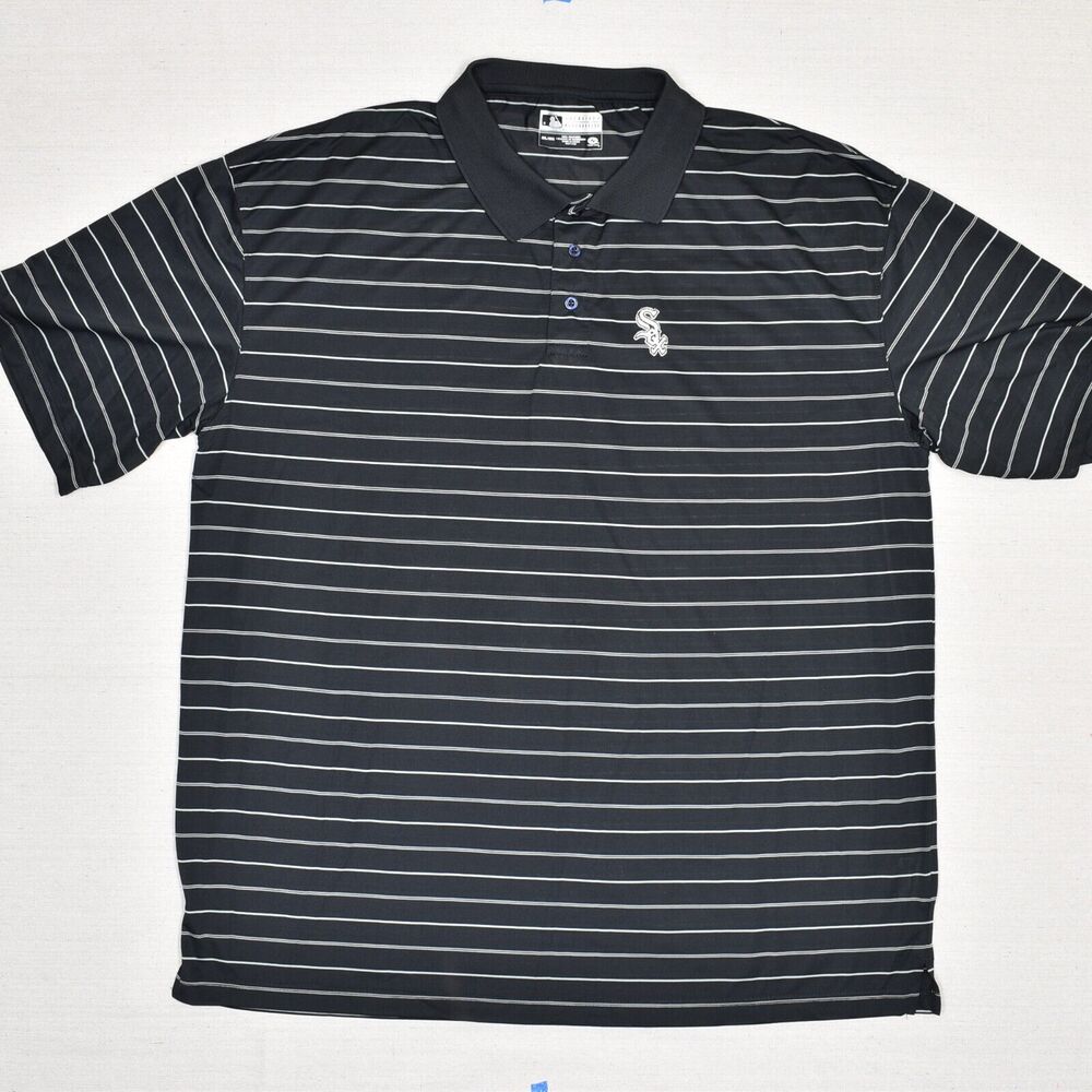True Fan Men Polo Shirt Short Sleeve Stripe Polyester Black 2XL MLB White Sox
